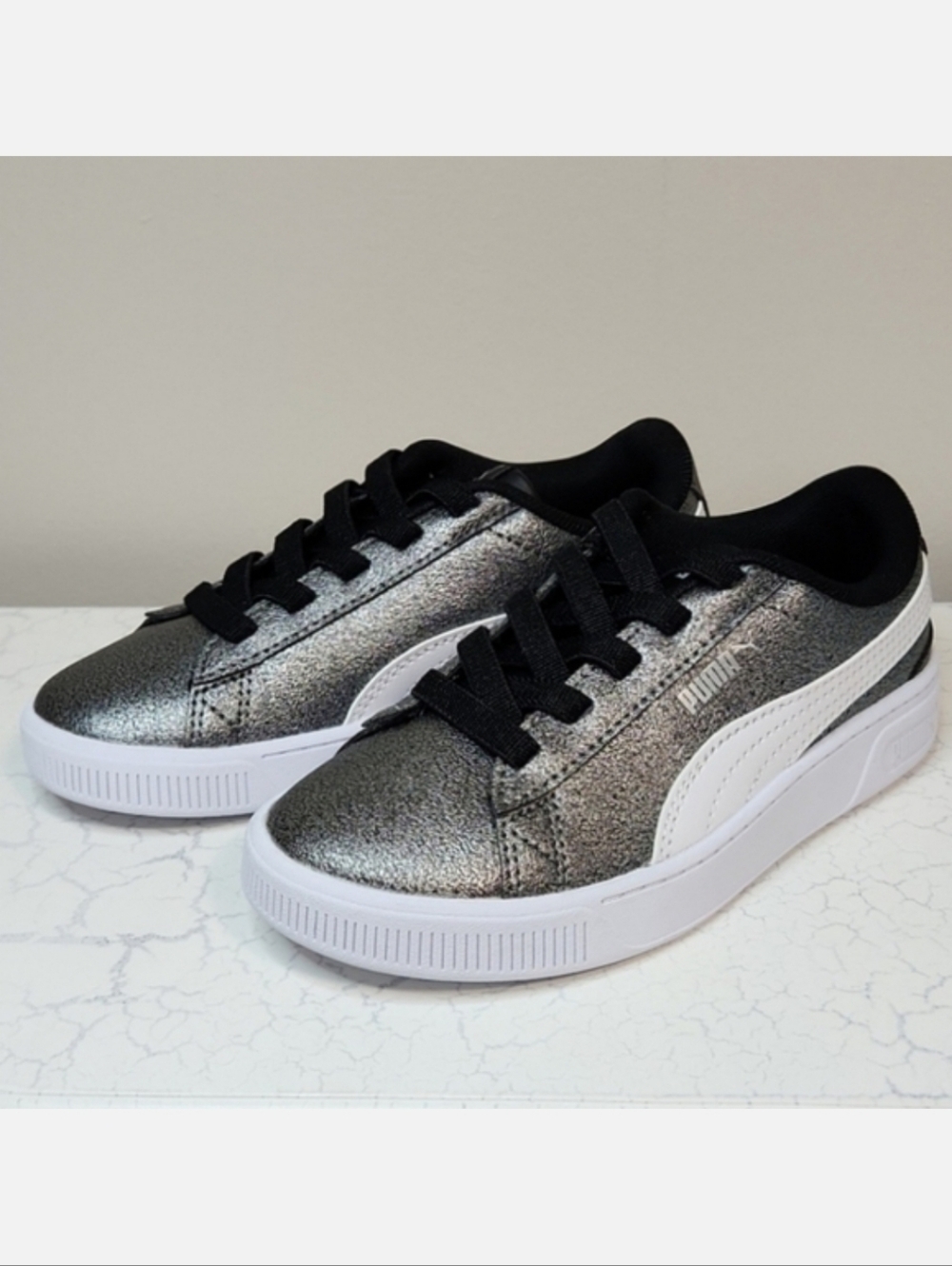 Puma Stretch Lace Slip-On Silver Sneakers, Size 13 ~ NWOT